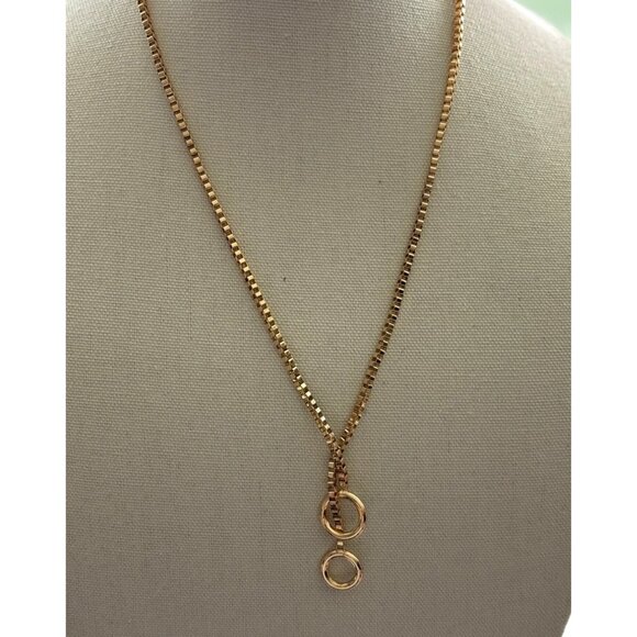 Gold-Tone Box Chain Necklace With Double Circle Pendant - Picture 1 of 6